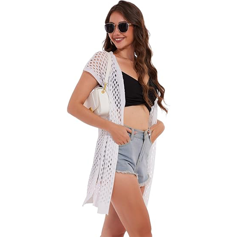 Sleeveless Cardigan Vest Long Front Open Hollow Crochet Cardigan Sweater Dust Vest