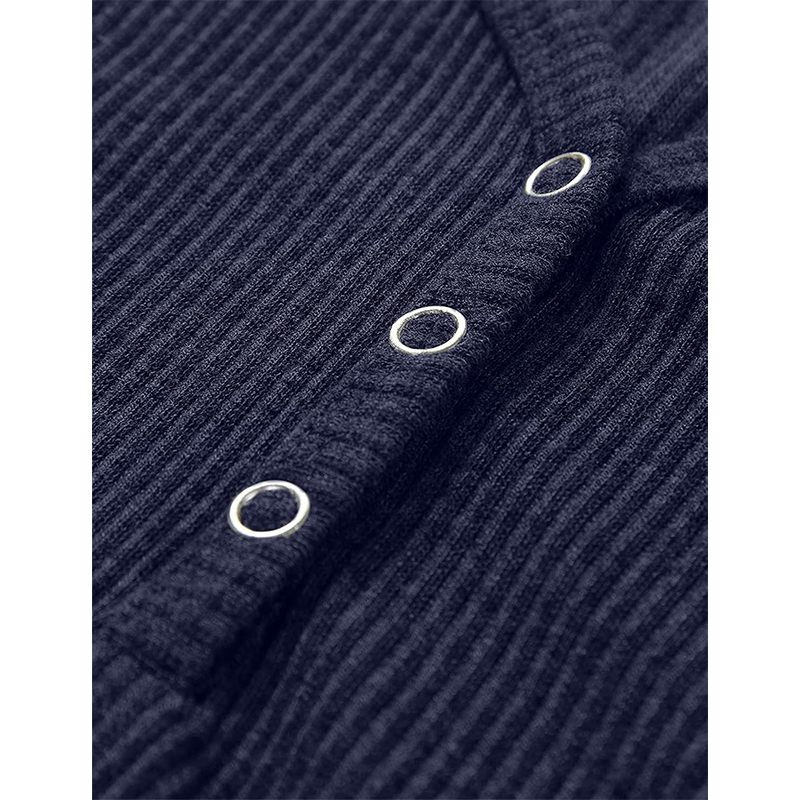 Navy V Neck Button Ribbed Summer Henley