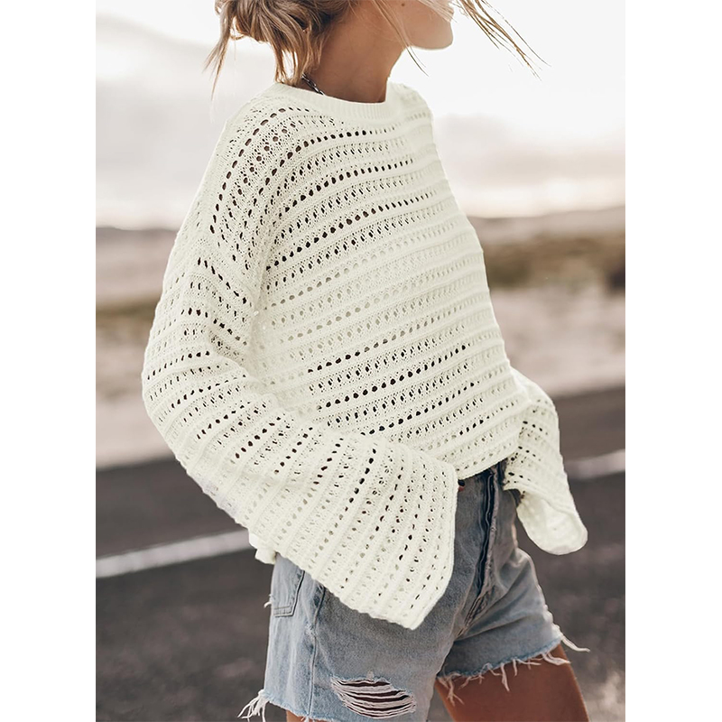 White Crochet Hollow Knit Sweater