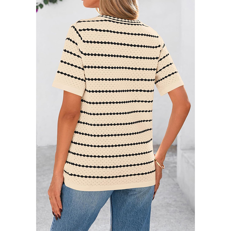 Women's Summer Short Sleeve Striped Knitted Cardigan